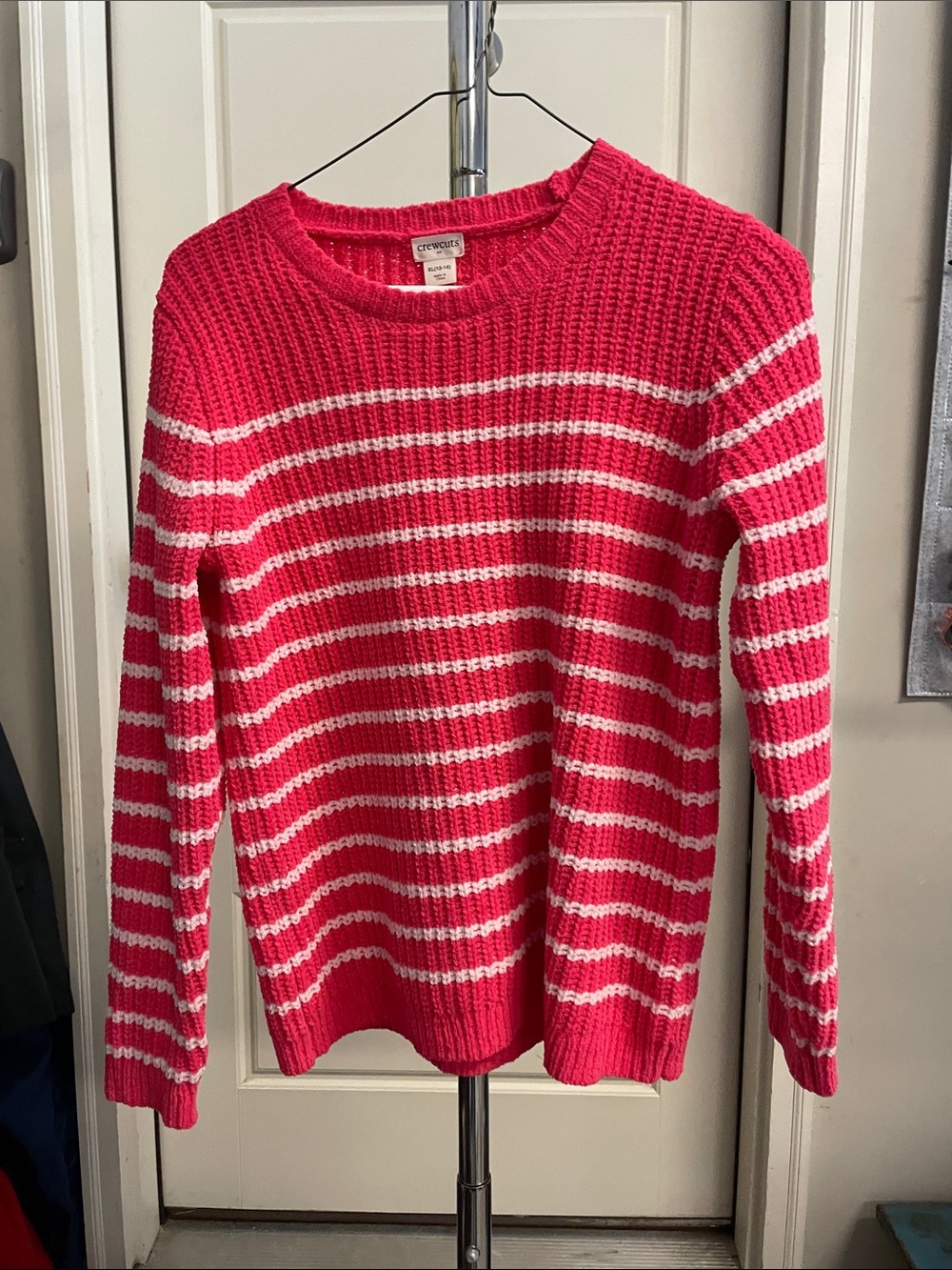 Crewcuts Girls Pink & White Striped Crewneck Sweater